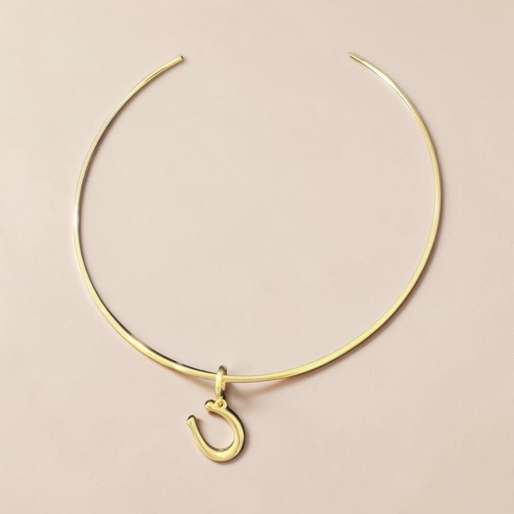 Madewell Horse Shoe Charm Wire Choker Necklace Antique Gold One Size NWT - Picture 8 of 12